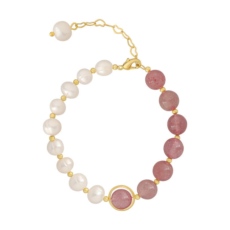 Minimalist Sweet Geometric Alloy Plated Bracelet with Pearl and Crystal Inlay for Women