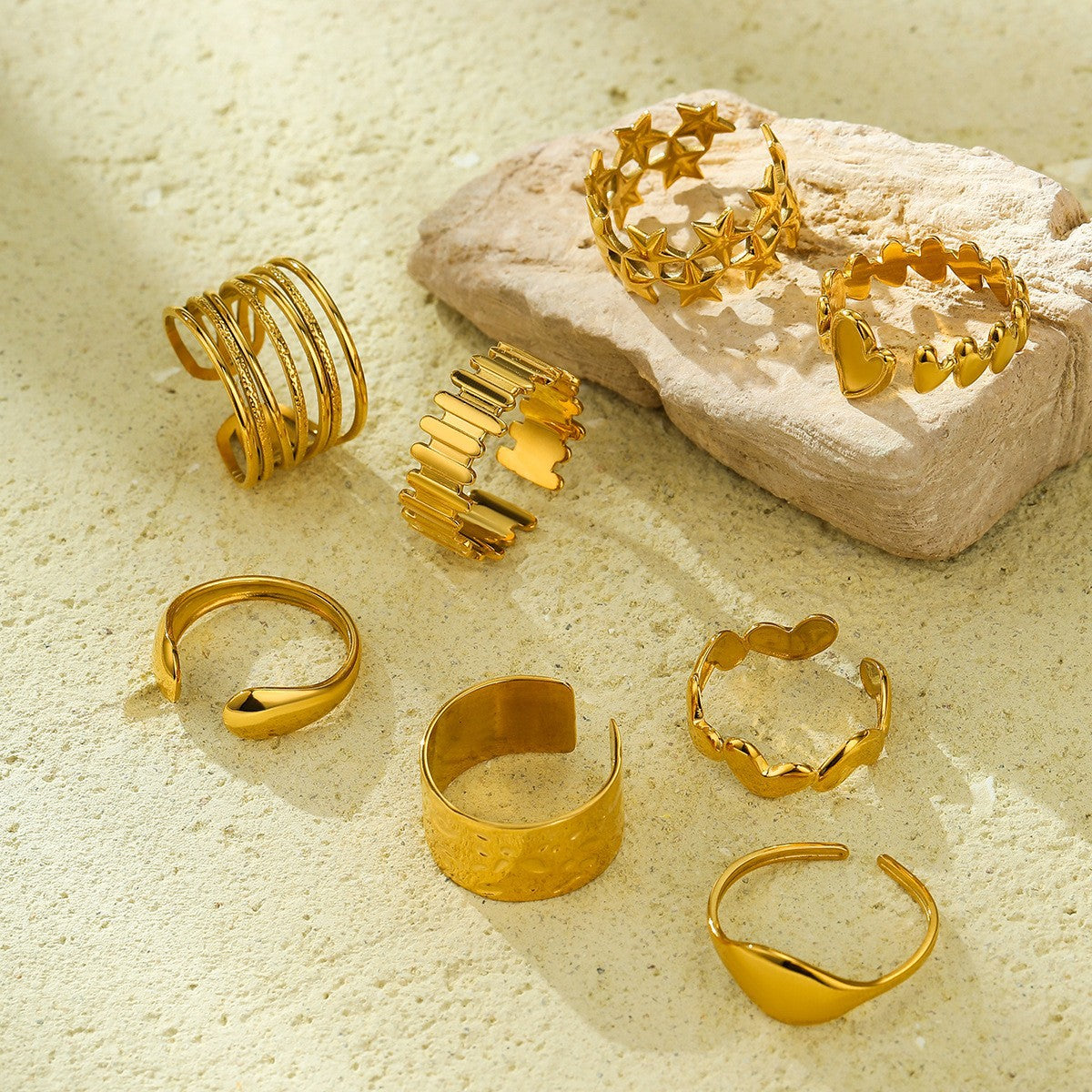 Anello aperto irregolare geometrico minimalista in acciaio inossidabile placcato oro 18 carati, gioielli di moda da donna