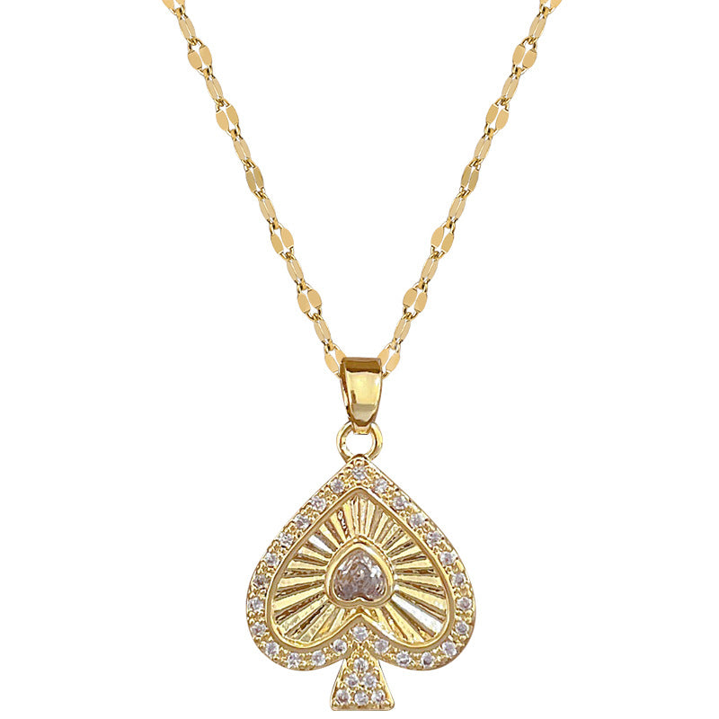 Collar de Acero de Titanio con Forma de Corazón y Diamantes de Imitación Tallados a Láser para Mujer con Delicada Cadena de Clavícula