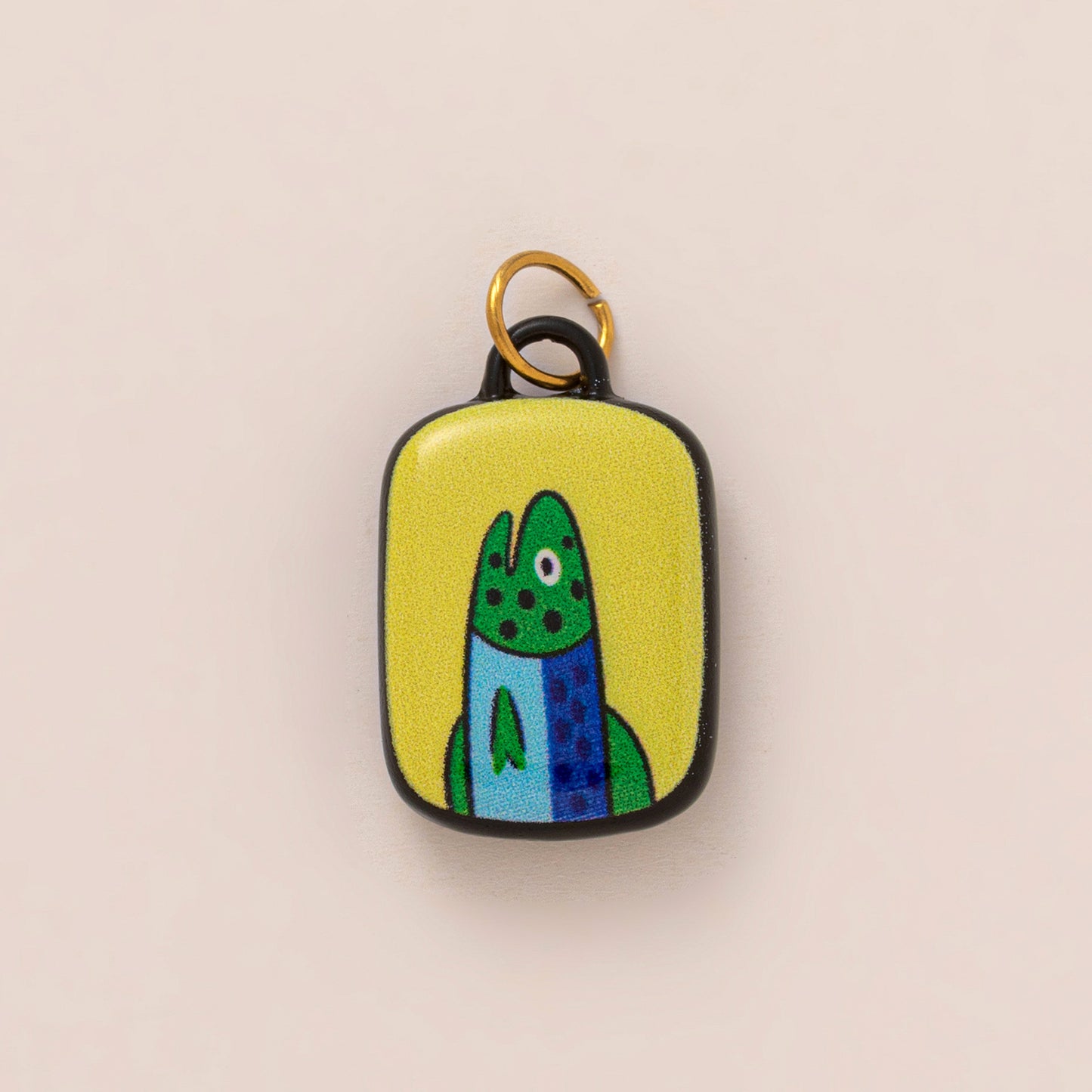 18K Gold Plated Square Cartoon Stainless Steel Pendant Charm Bar on Titanium Steel Cable Chain