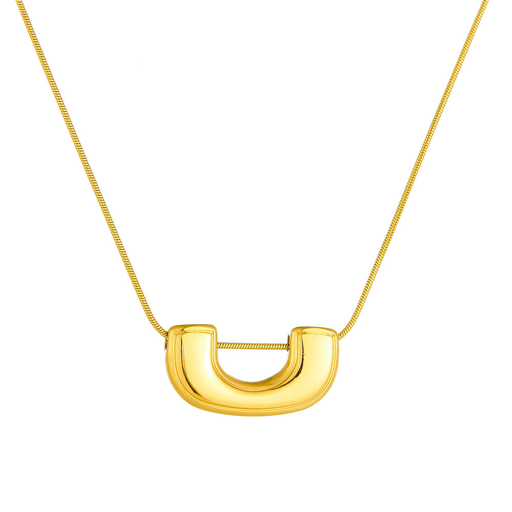 Collana girocollo da donna con ciondolo a U in acciaio inossidabile placcato oro, geometrico minimalista