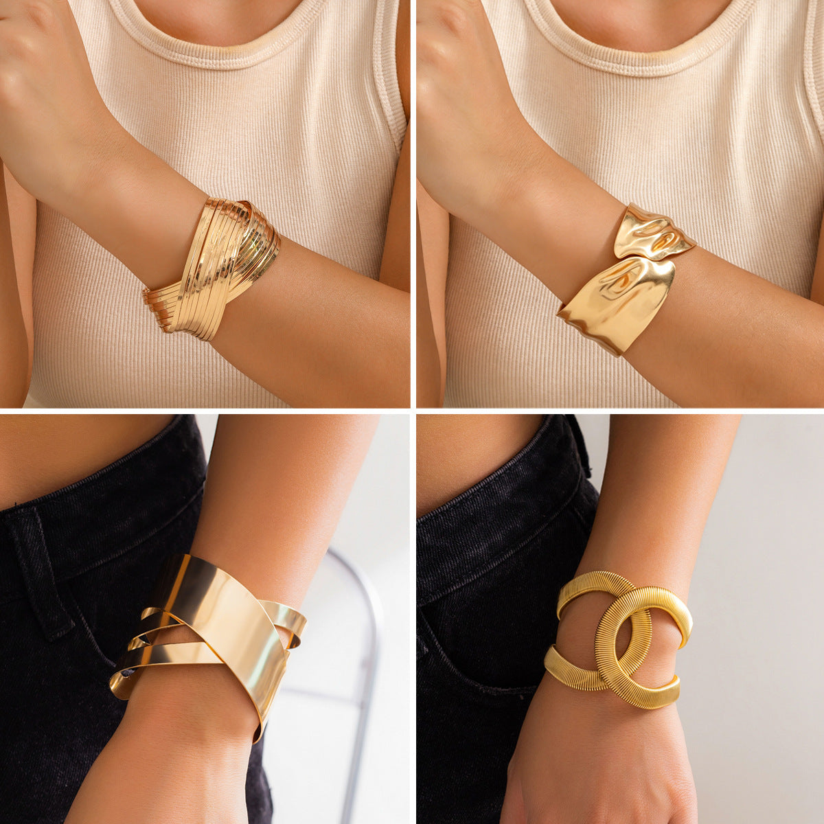 Punk Geometric Oval Plated Iron Adjustable Cuff Bracelet