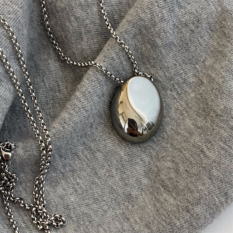Minimalist Waterdrop-Shaped Stainless Steel Pendant Necklace with Polished Finish for Women