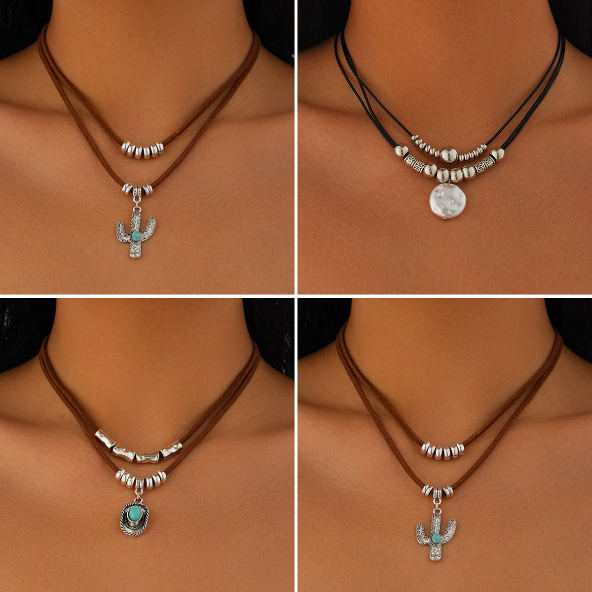 Punk Irregular Geometric Alloy Plated Pendant Necklace Set for Women