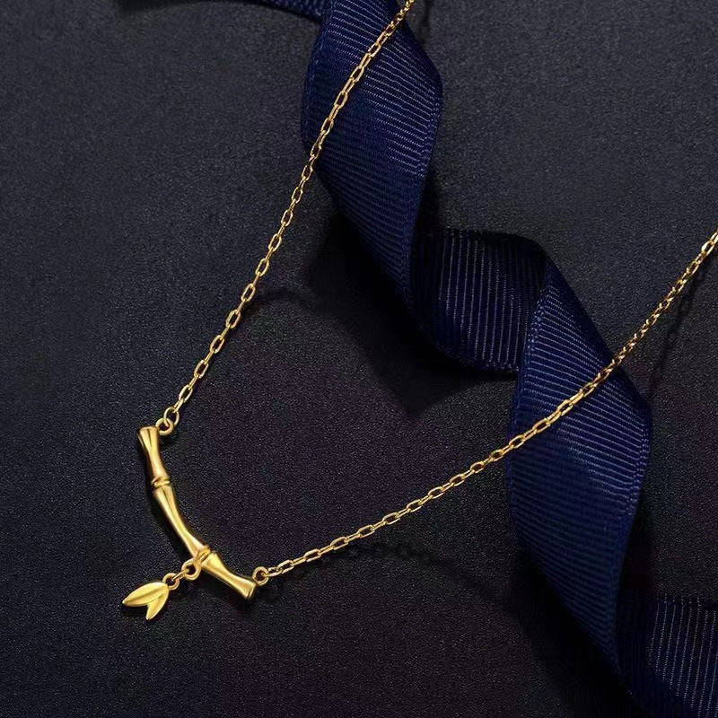 Minimalist Geometric Bamboo Section Necklace 18K Gold Plated Titanium Steel O-Chain Pendant for Women