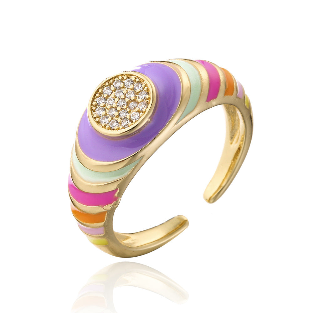 Vintage-Inspired Geometric Open Ring for Women Made of Copper with 18K Gold Plating and Cubic Zirconia Inlay