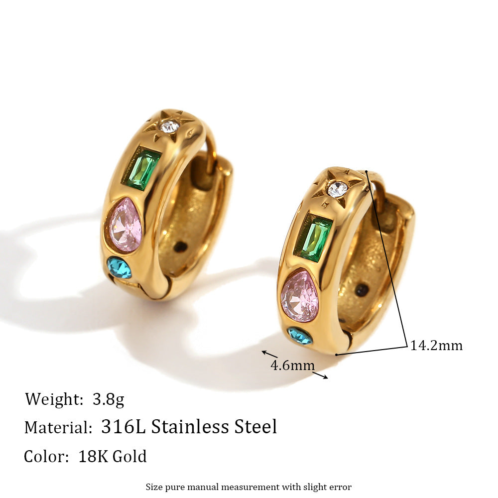 Anello minimalista in acciaio inossidabile con placcatura in oro 18 carati, fascia aperta a forma di stella, intarsi in zircone a goccia e rettangolari, design geometrico per donne