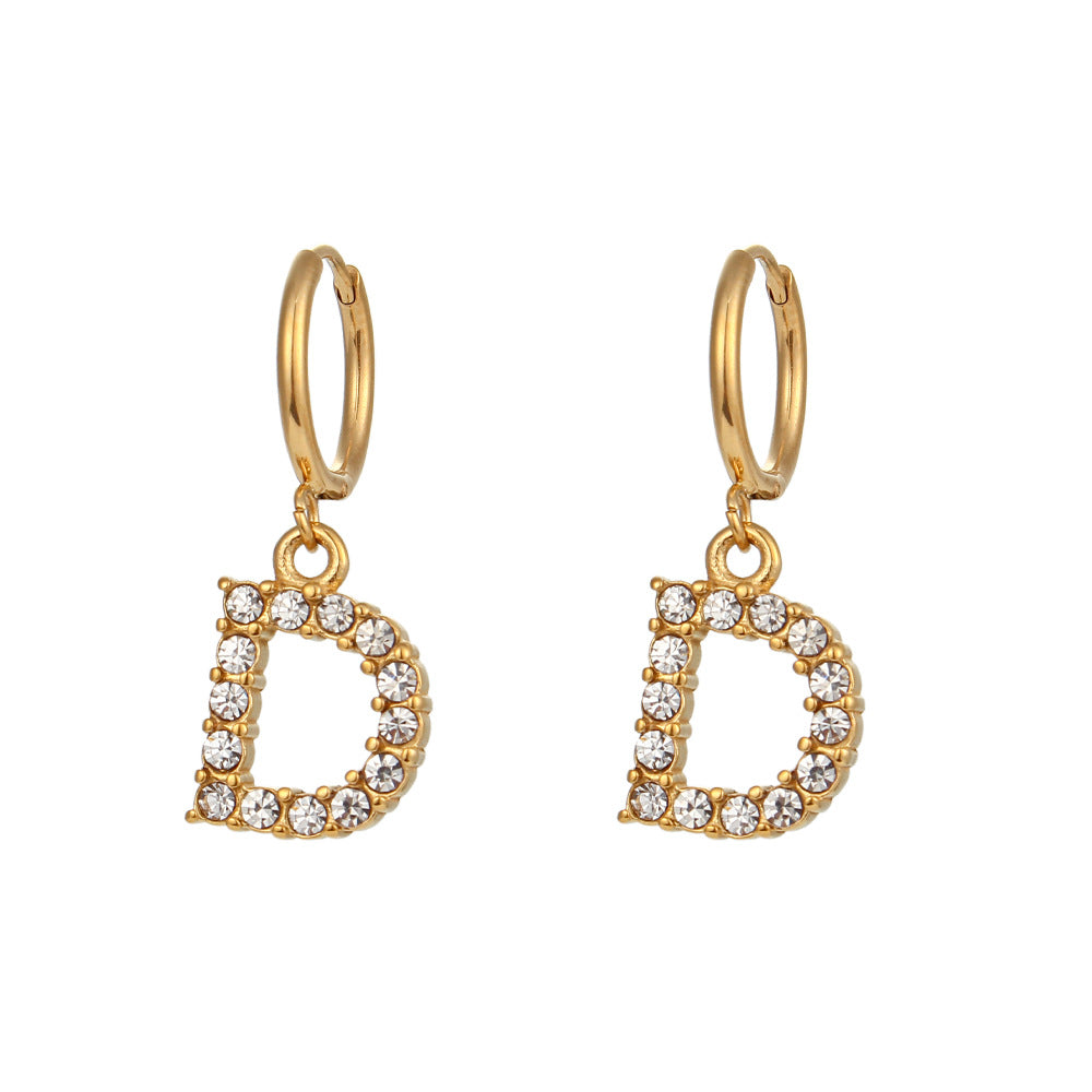 Minimalist Fashion Letter Earrings for Women Stainless Steel with 18K Gold Plating and Micro-Pave Zirconia