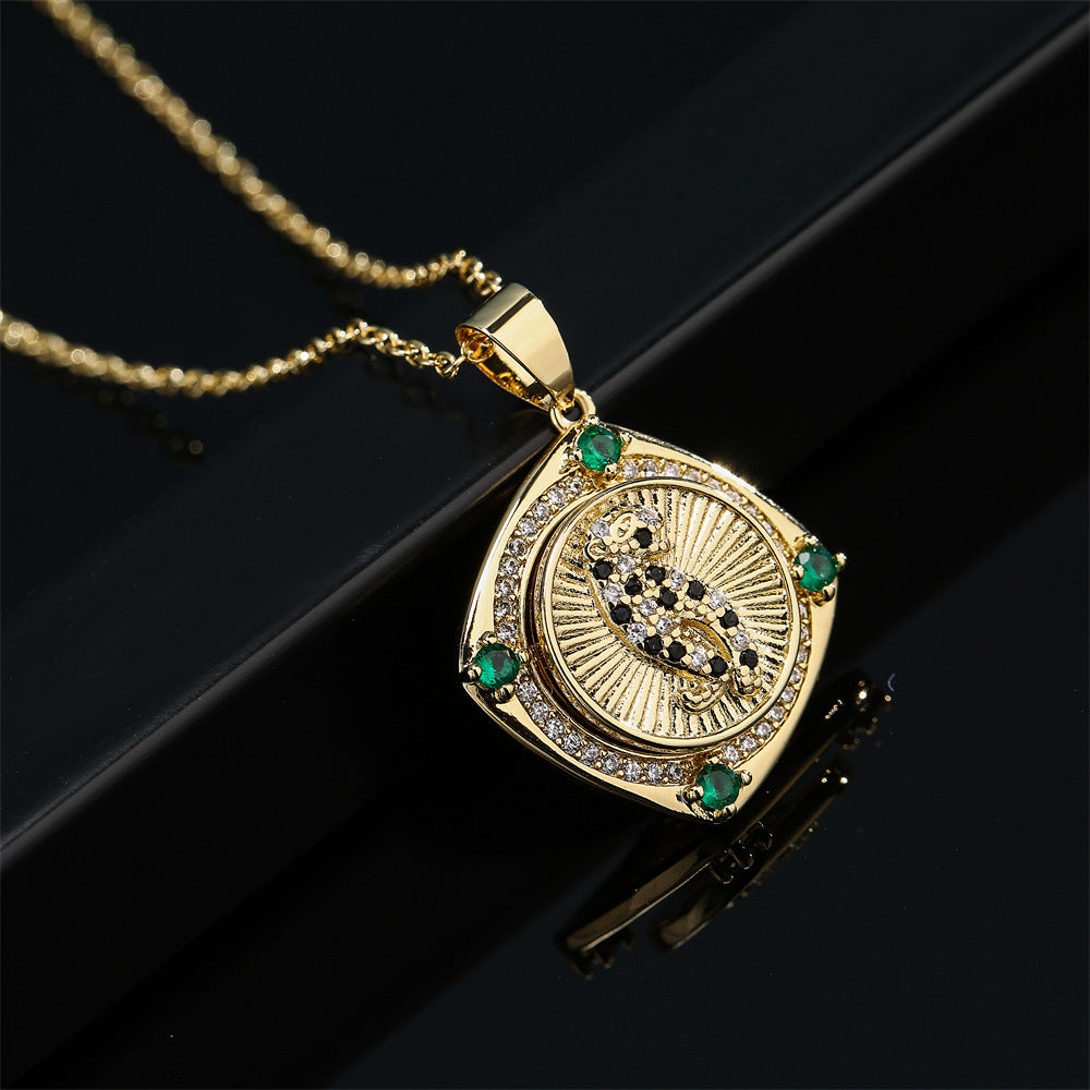 Rotatable Leopard Tiger Animal Totem Pendant Necklace in Copper with Real Gold Plating