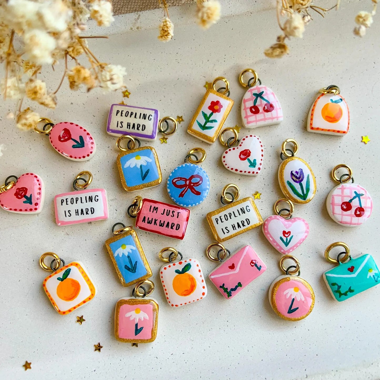 Fashion Plated Brass Floral Heart Letter Fruit Charm Bar DIY Accessories