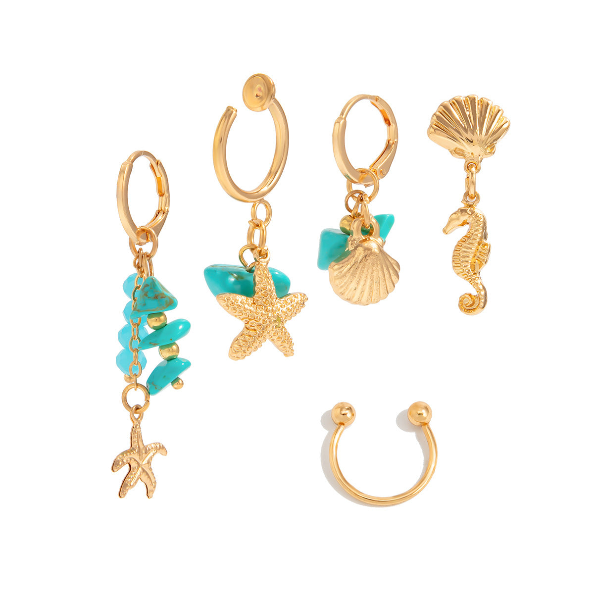 Pendientes geométricos con forma de estrella y borla, estilo retro vacaciones, con colgante turquesa, para mujer