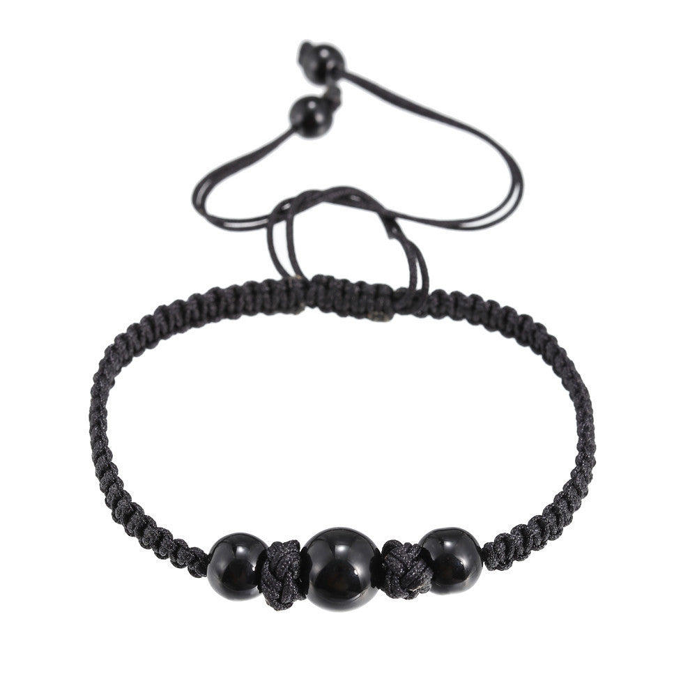 Minimalist Handmade Obsidian Braided Bracelet Unisex Drawstring Cord