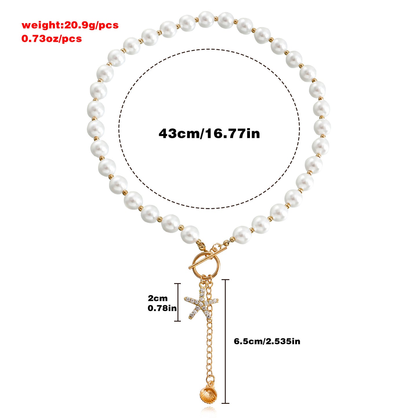 Fashionable Star-Shaped Alloy Pendant Necklace with Rhinestone Accents for Women, Electroplated Geometric Beach Shell-Inspired Choker