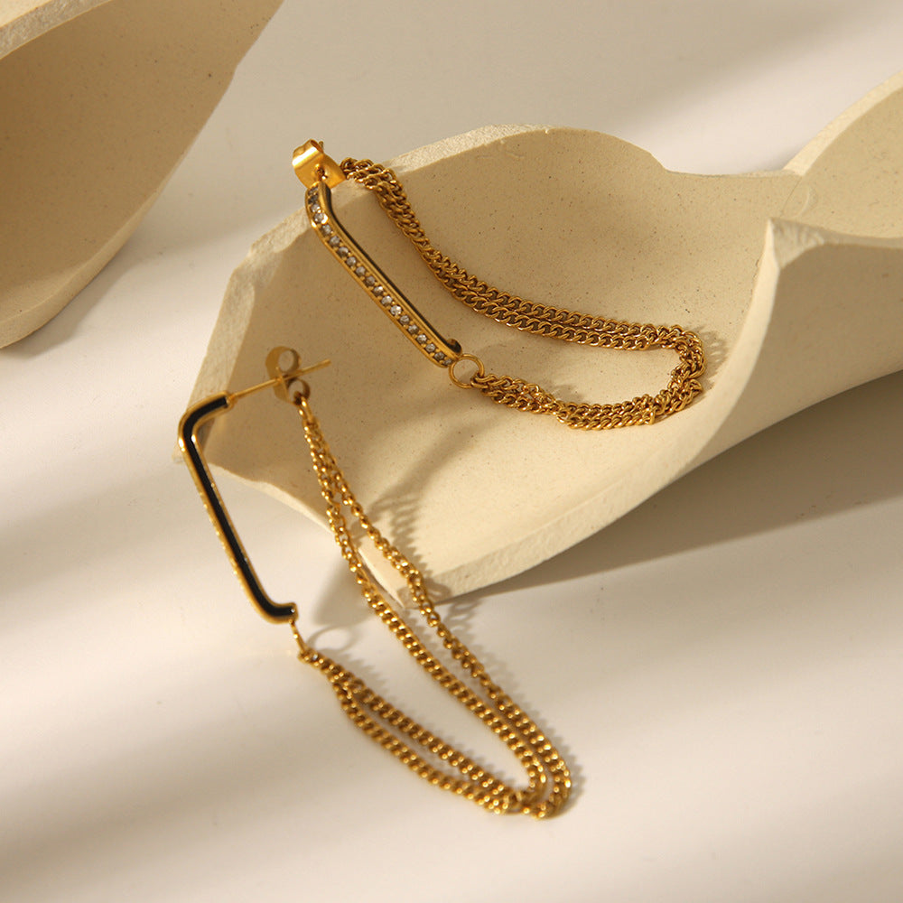 Orecchini geometrici in acciaio inossidabile con placcatura in oro 18 carati e strass per donna