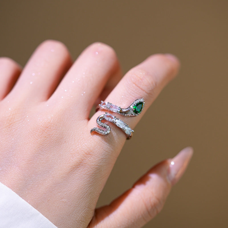 Luxury Minimalist Adjustable Open Ring for Women with Gold-Plated Copper Band and Zircon Stone Accent in Heart and Floral Shape