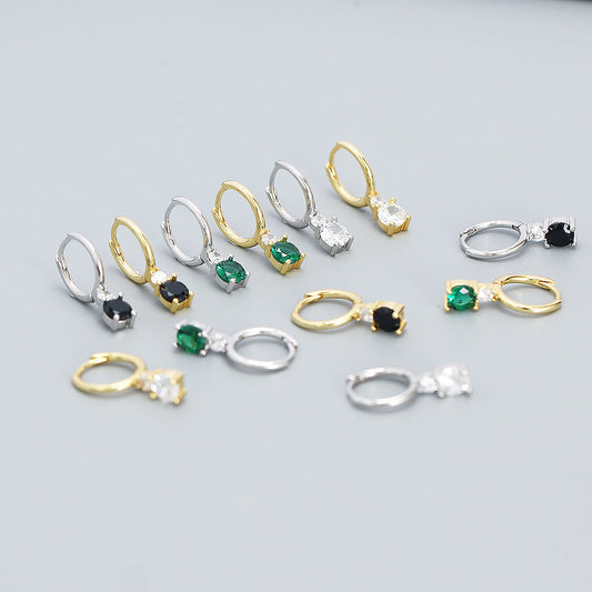 Orecchini a cerchio da donna in argento Sterling 925, con intarsio quadrato geometrico in zirconi cubici, stile minimalista