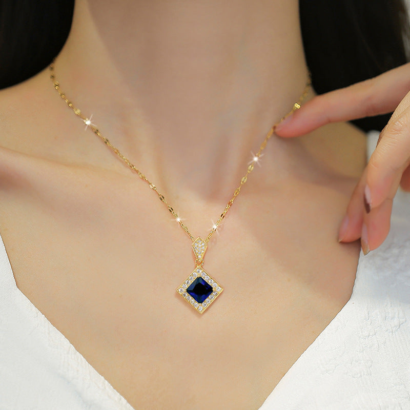Sweet Elegant Micro-set Geometric Titanium Steel Necklace and Earring Set for Women