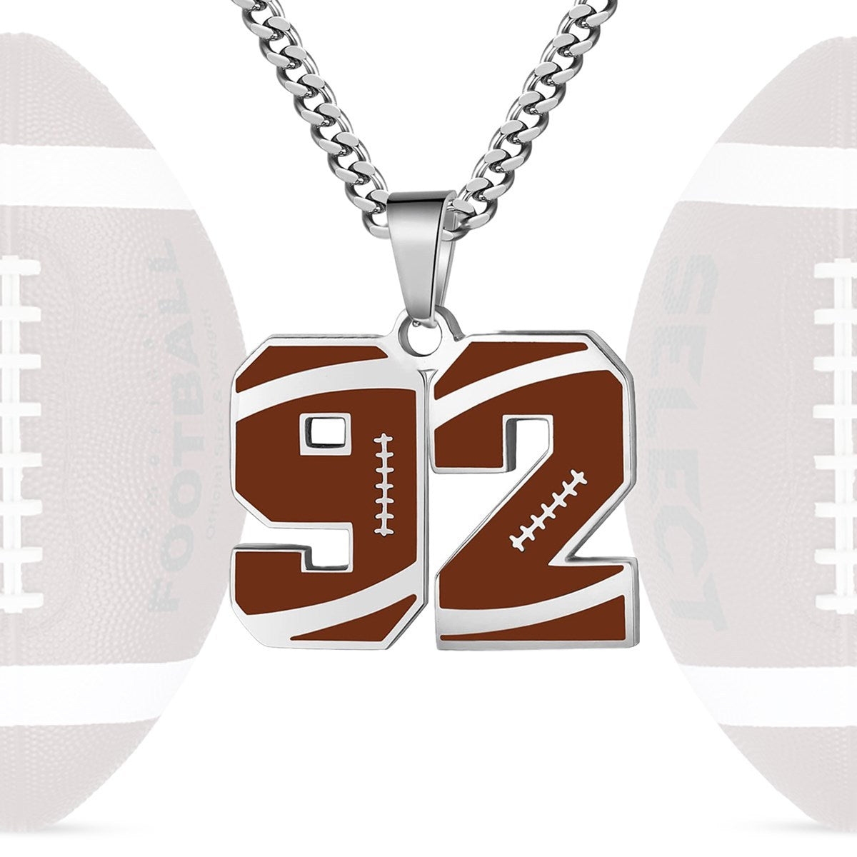 Motivational Football Number Pendant Necklace for Men in Stainless Steel with Polished Finish and Letter/Number Design