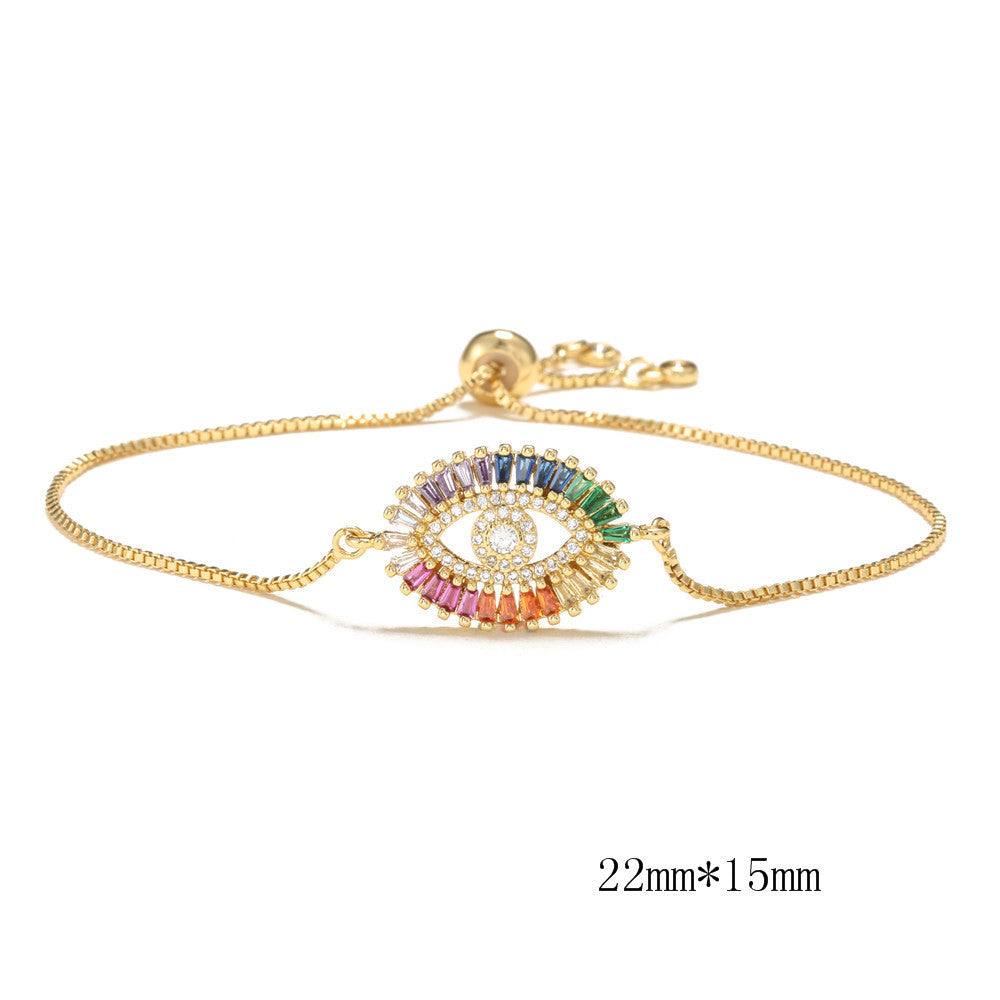 Trendy Women's Brass Micro-Inlaid Cubic Zirconia Evil Eye Pull-String Bracelet