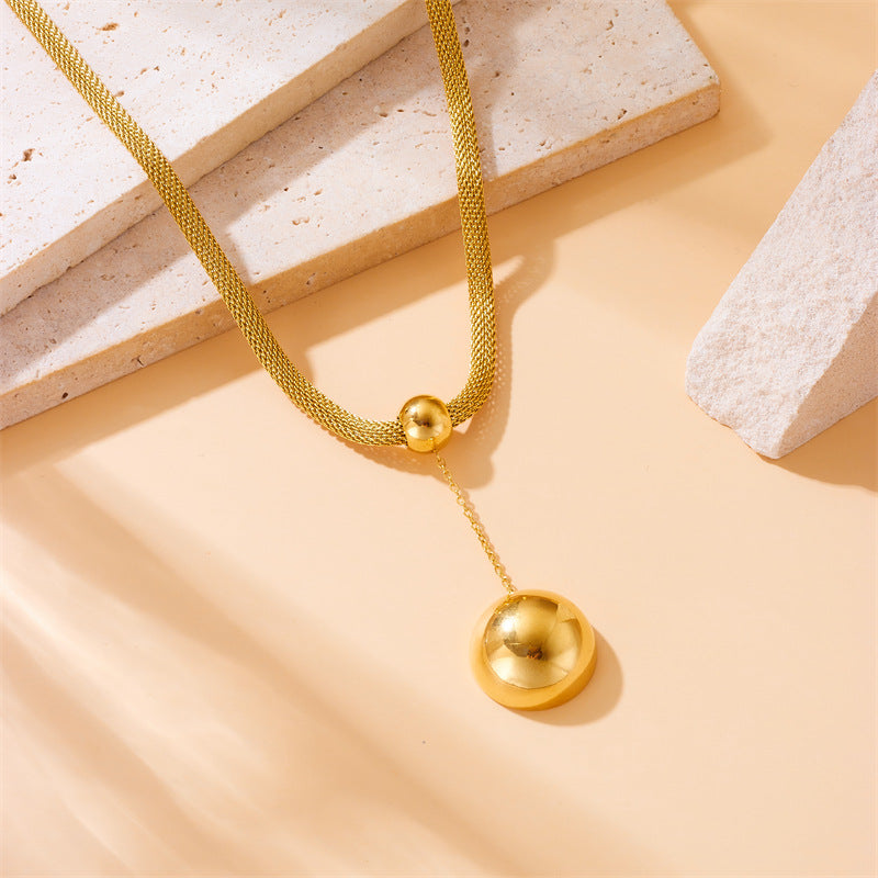 Vintage Minimalist Fashion Gold-Plated Stainless Steel Circle Earrings Necklace Bracelet Set