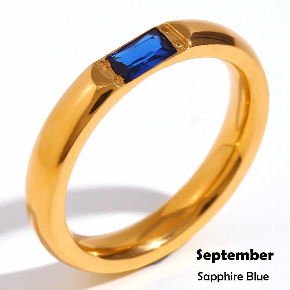 Vintage-Style Geometric Titanium Steel Ring Set for Women with 18K Gold Plating and Enamel Finish