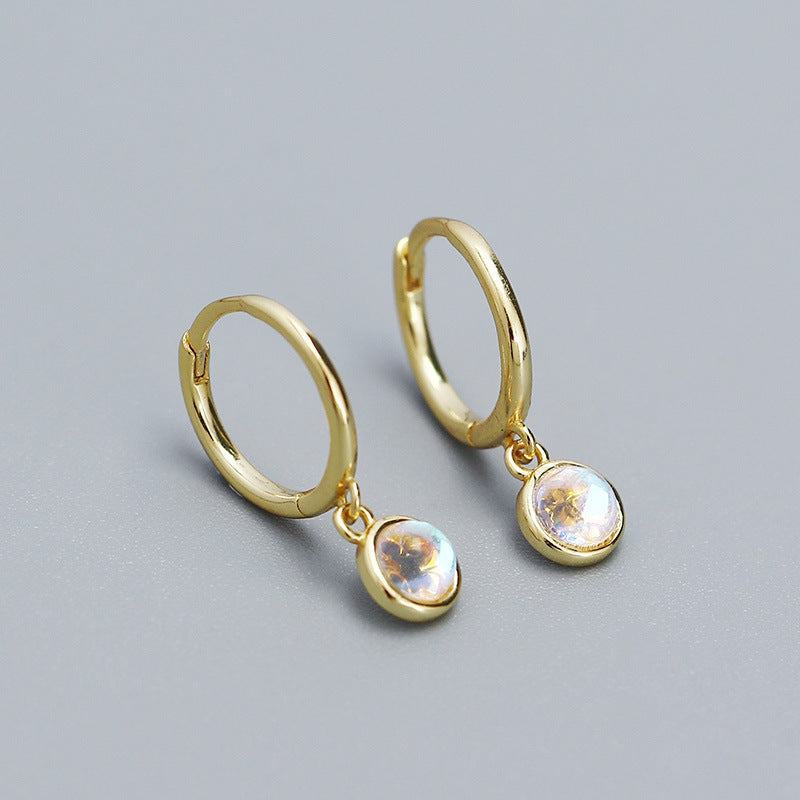 Orecchini pendenti da donna geometrici e minimalisti in argento sterling S925 con pietra di luna sintetica, agata e turchese