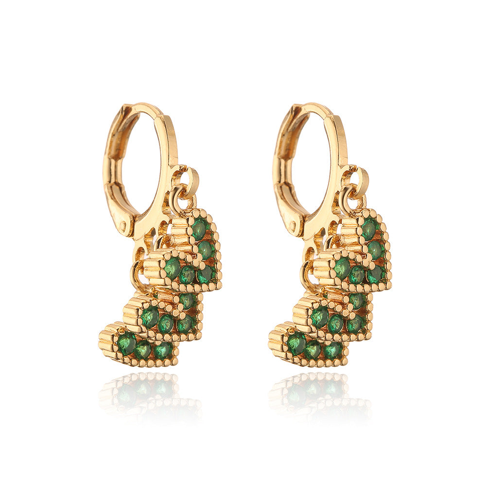 Minimalist Heart-Shaped Copper Earrings with 18K Gold Plating and Micro-Paved Zirconia for Women