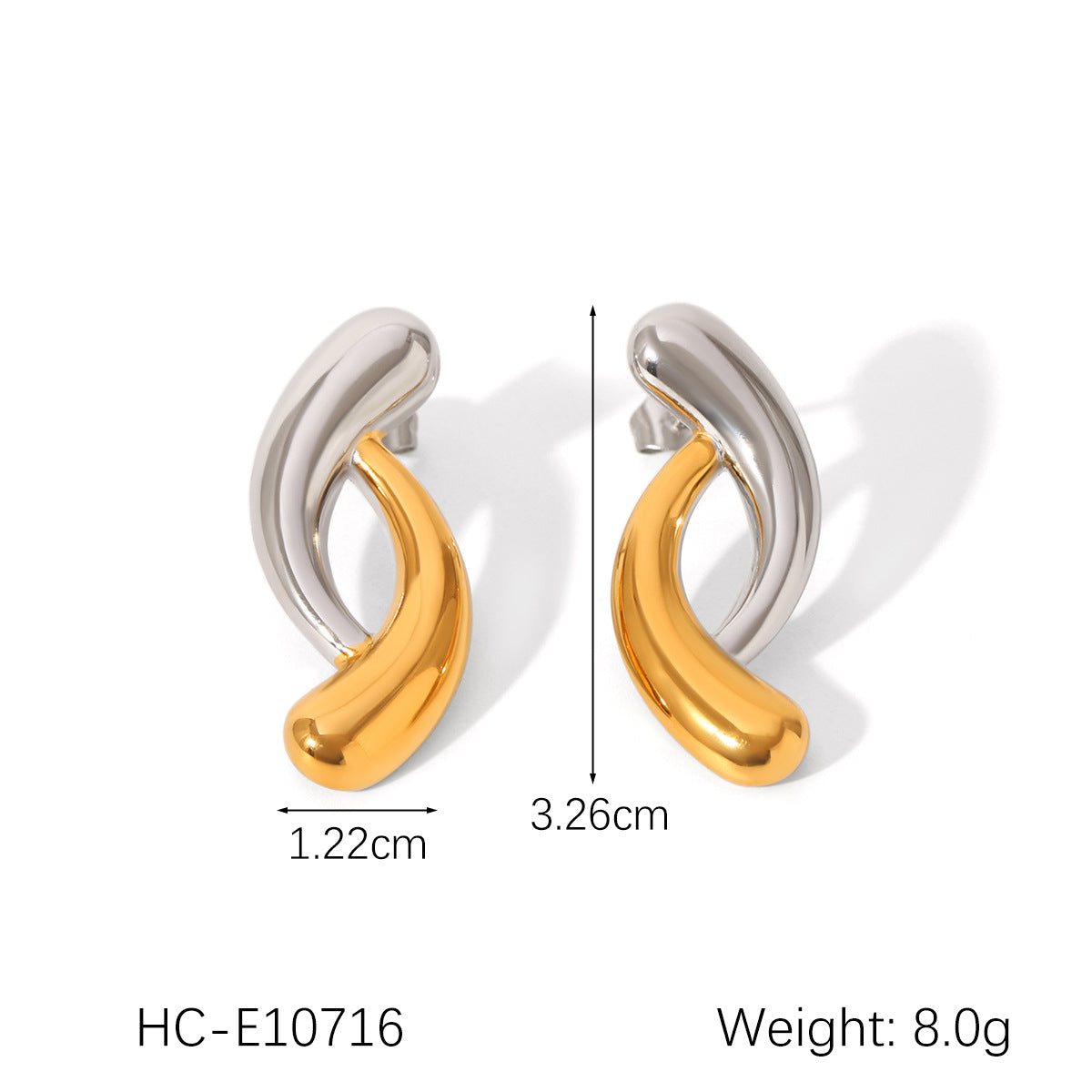Orecchini a perno da donna in acciaio inossidabile con texture geometrica, placcatura in oro e argento e design a stella a cinque punte