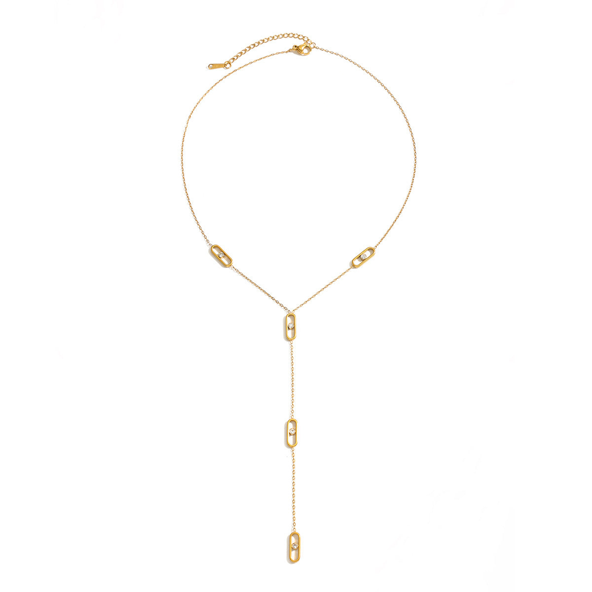 Luxury Elegant Geometric Round Pin Stainless Steel PVD Plated Layered Necklace for Women