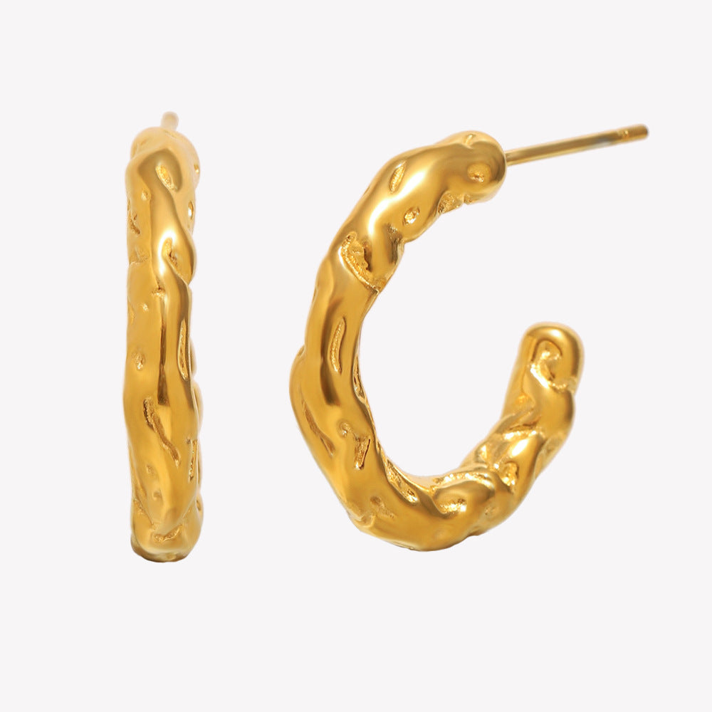 Orecchini a cerchio a forma di U geometrici irregolari da donna in acciaio inossidabile placcato oro 18K stile lusso minimalista