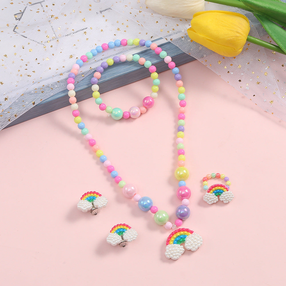 Set di collane con ciondoli a farfalla, coniglietto, arcobaleno e sirena su catena di perline per bambini
