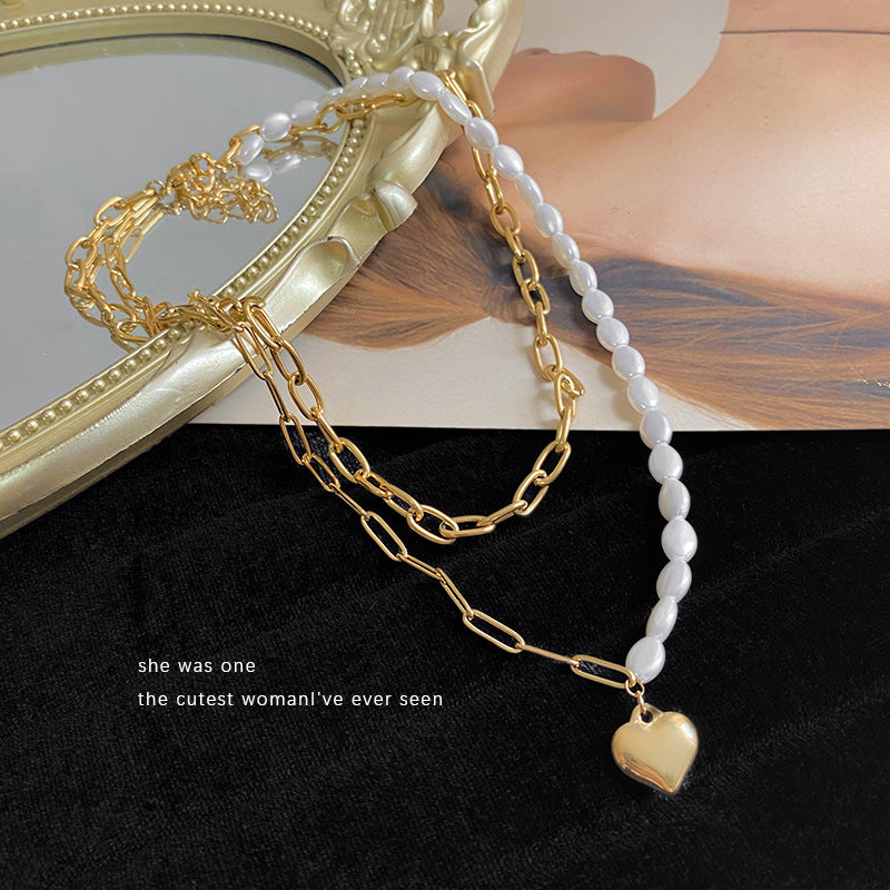 Vintage Sporty Heart Geometric Star Moon Titanium Steel Plated Necklace with Stainless Steel Pendant for Women