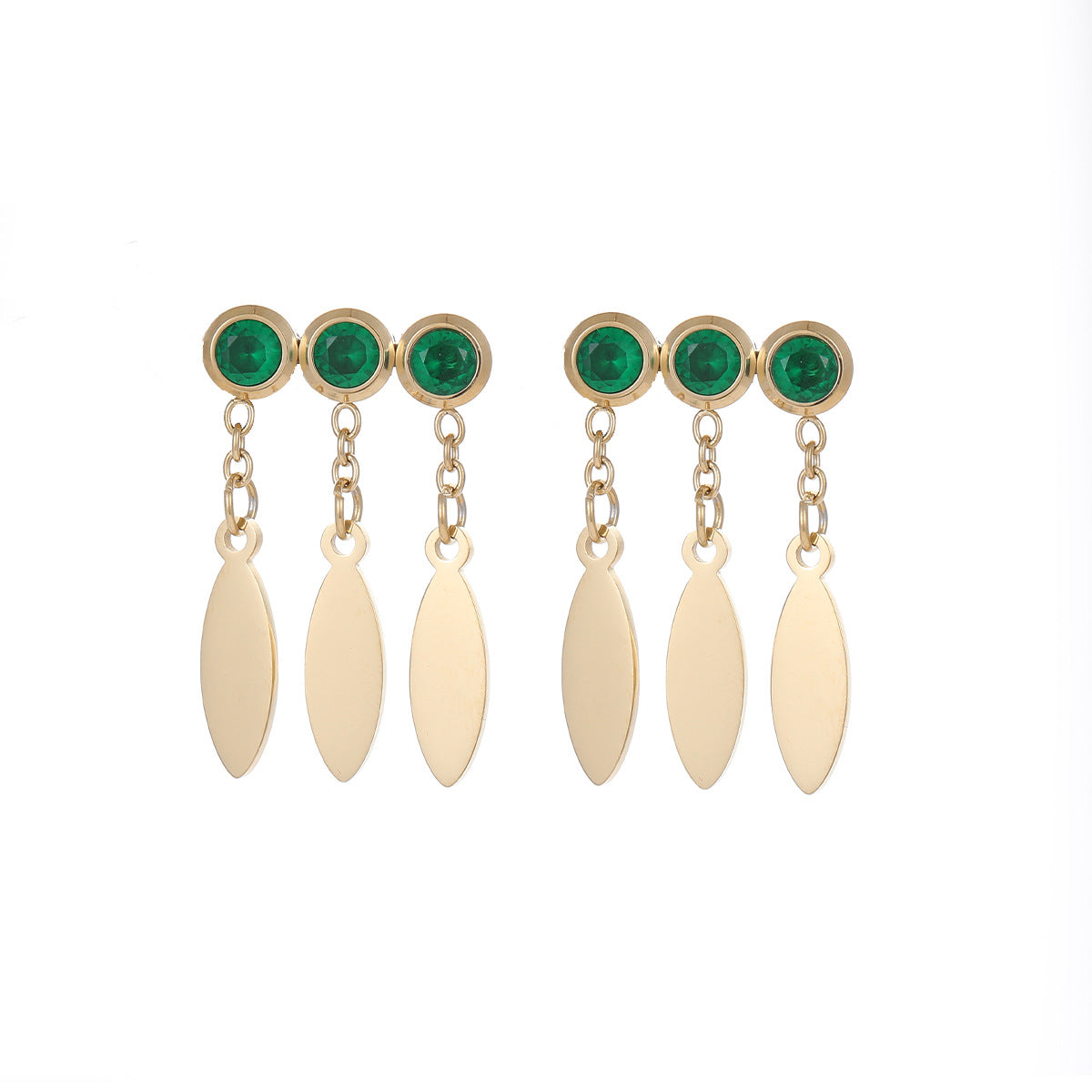 Orecchini alla moda in acciaio inossidabile geometrico con pendente a goccia d'acqua in zircone e dettaglio frange, in acciaio al tungsteno ipoallergenico, resistenti allo sbiadimento