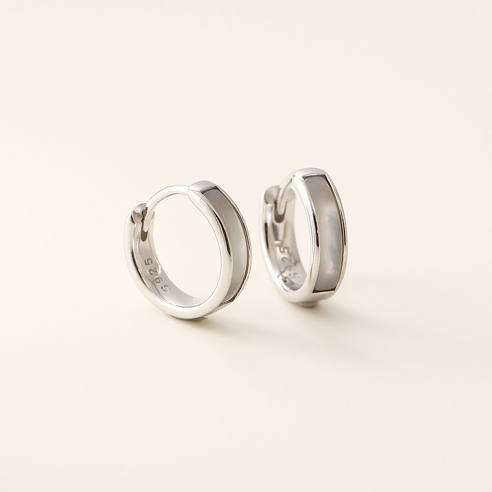 Minimalista geométrico S925 pendientes de plata de ley con incrustaciones de nácar para mujer