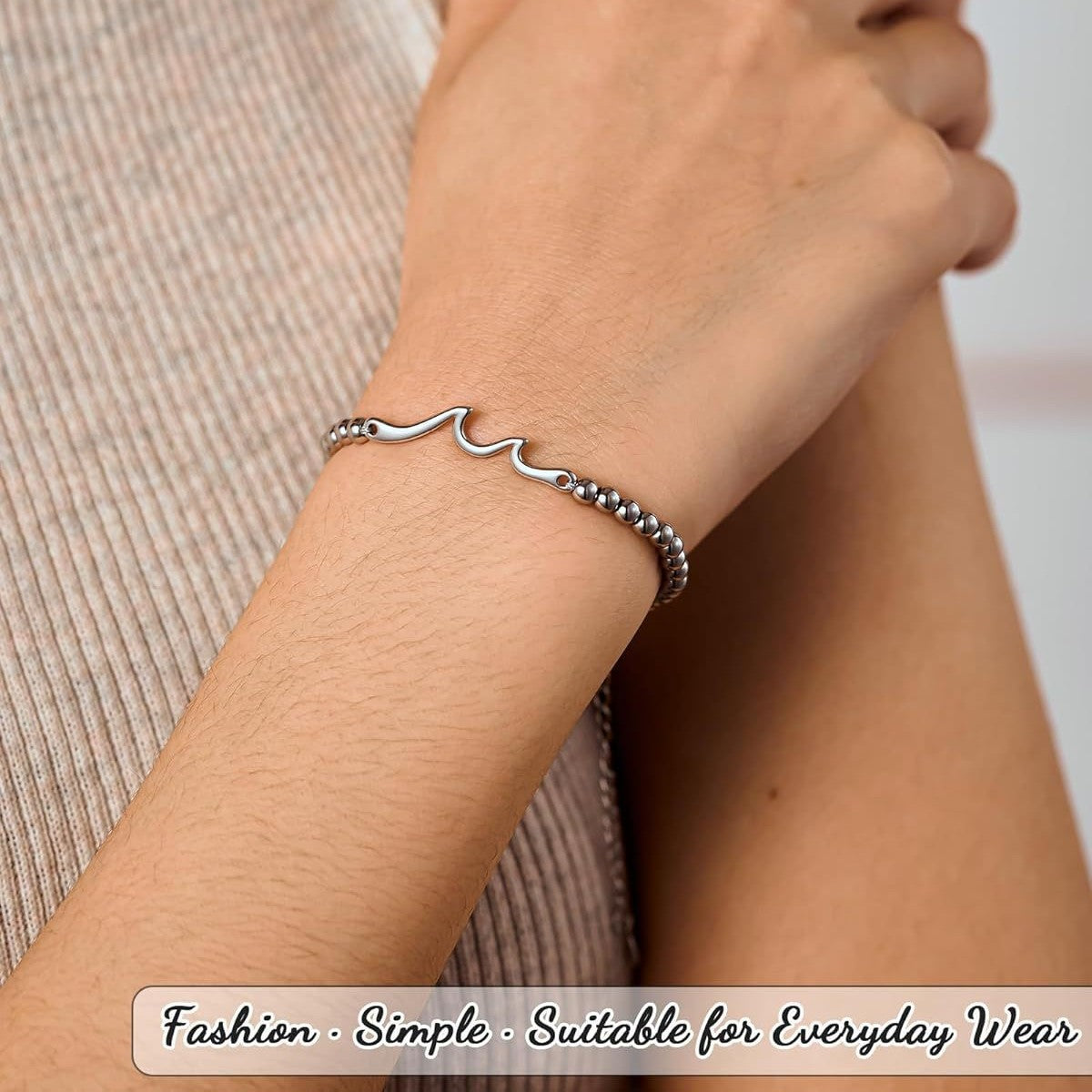 Personalized Wave Pattern Stainless Steel Bracelet Unisex Handmade Chain Bangle