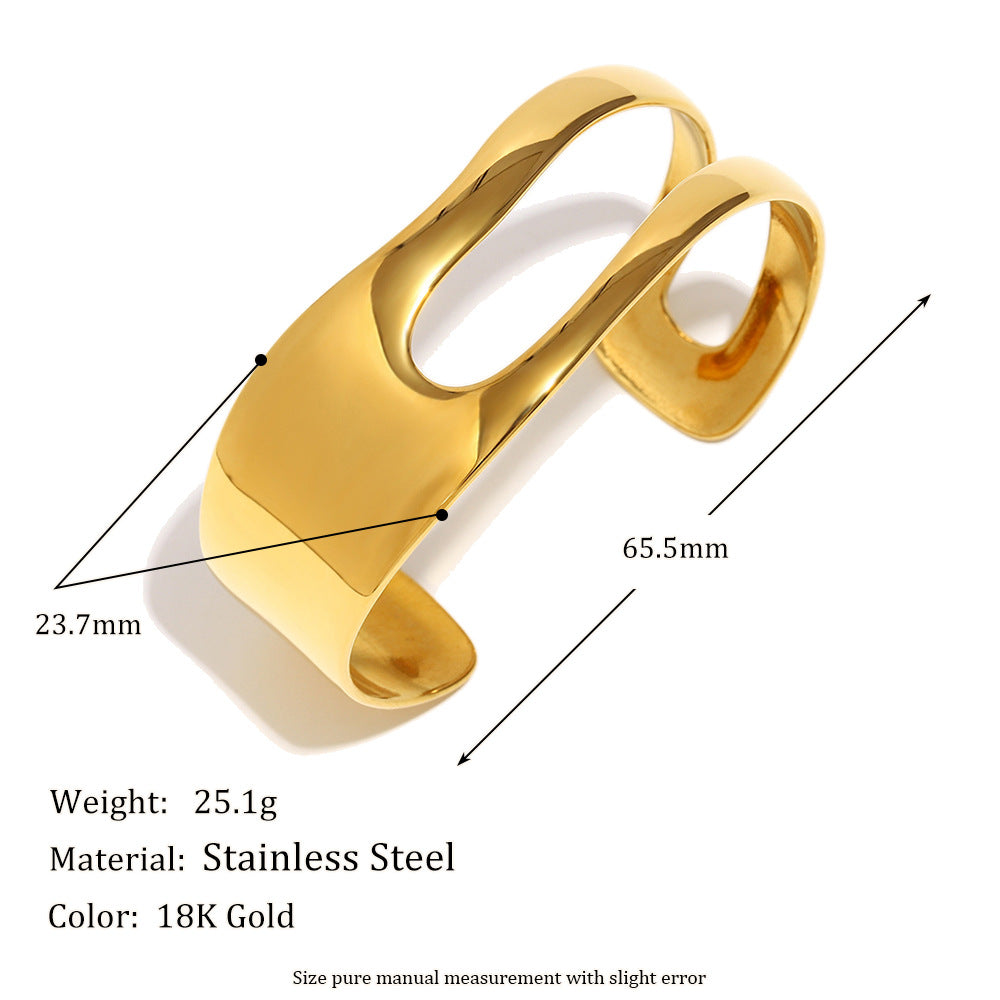 Minimalist Asymmetrical Double-Layer Stainless Steel Bracelet with 18K Gold Plating for Women