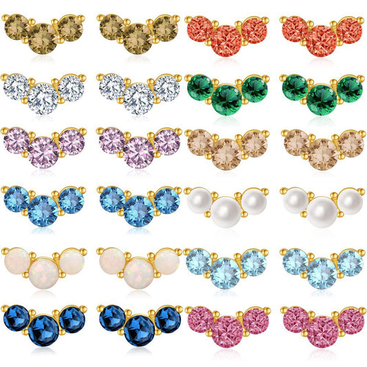 Fashion-Commuter Style Geometric Birthstone Stud Earrings in Copper with Real Gold Plating and S925 Sterling Silver Posts for Women