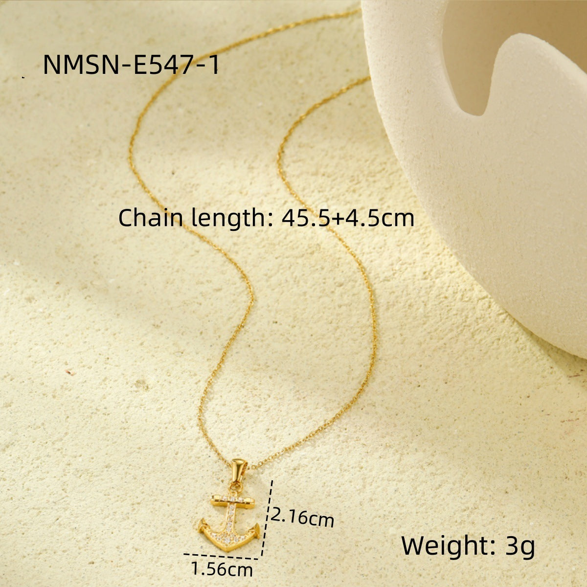 Vintage Nautical Anchor Pendant Necklace in Stainless Steel with Rhinestone Inlay for Women