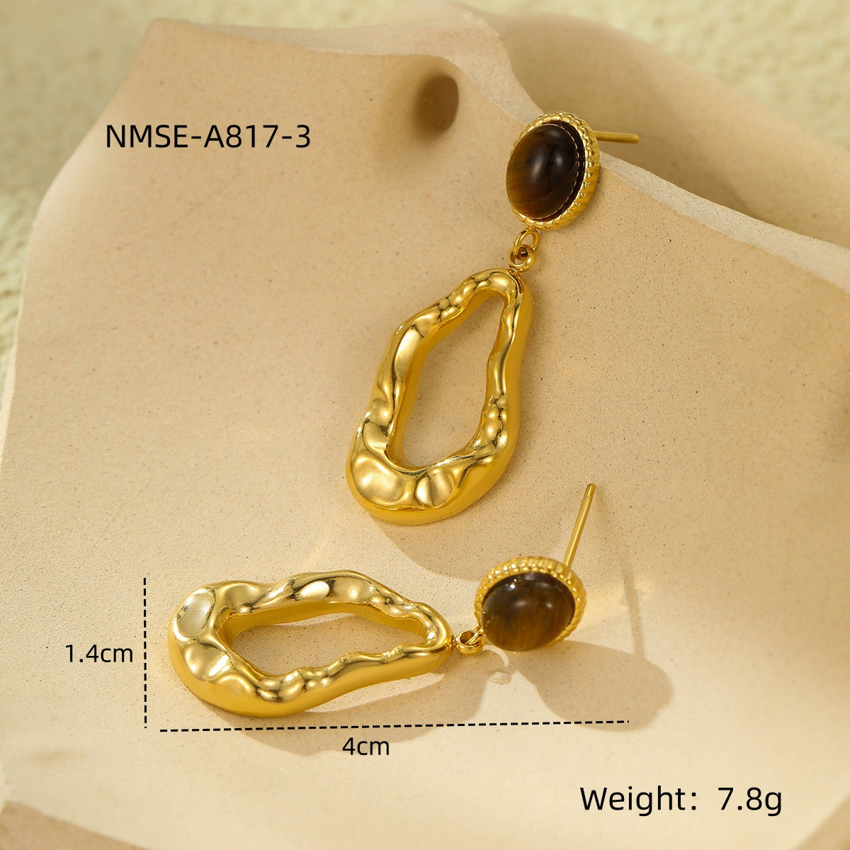 Aretes de Acero Inoxidable Estilo Vintage Geométricos con Ojo de Gato y Piedras Naturales Turquesa