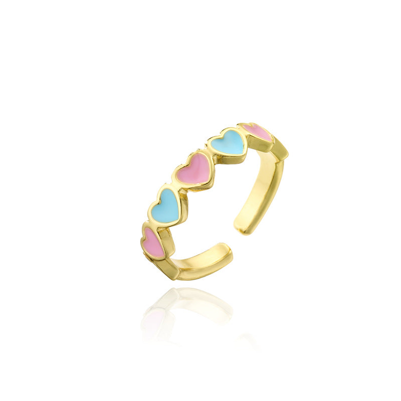 Minimalist Sweet 18K Gold Plated Drip Oil Heart Ring for Women Adjustable