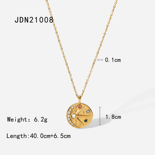 Elegant Eight-Pointed Star Geometric Stainless Steel Necklace with Cubic Zirconia Titanium Steel Pendant for Women