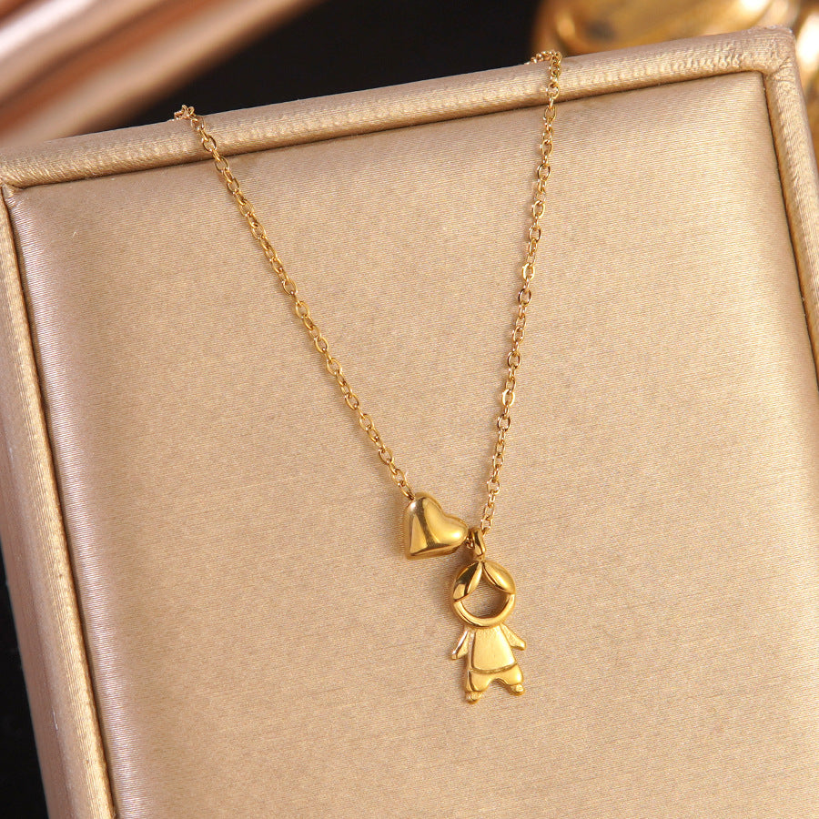 Luxury Heart Shaped Stainless Steel Plated 18K Gold Pendant Necklace Cable Chain for Women