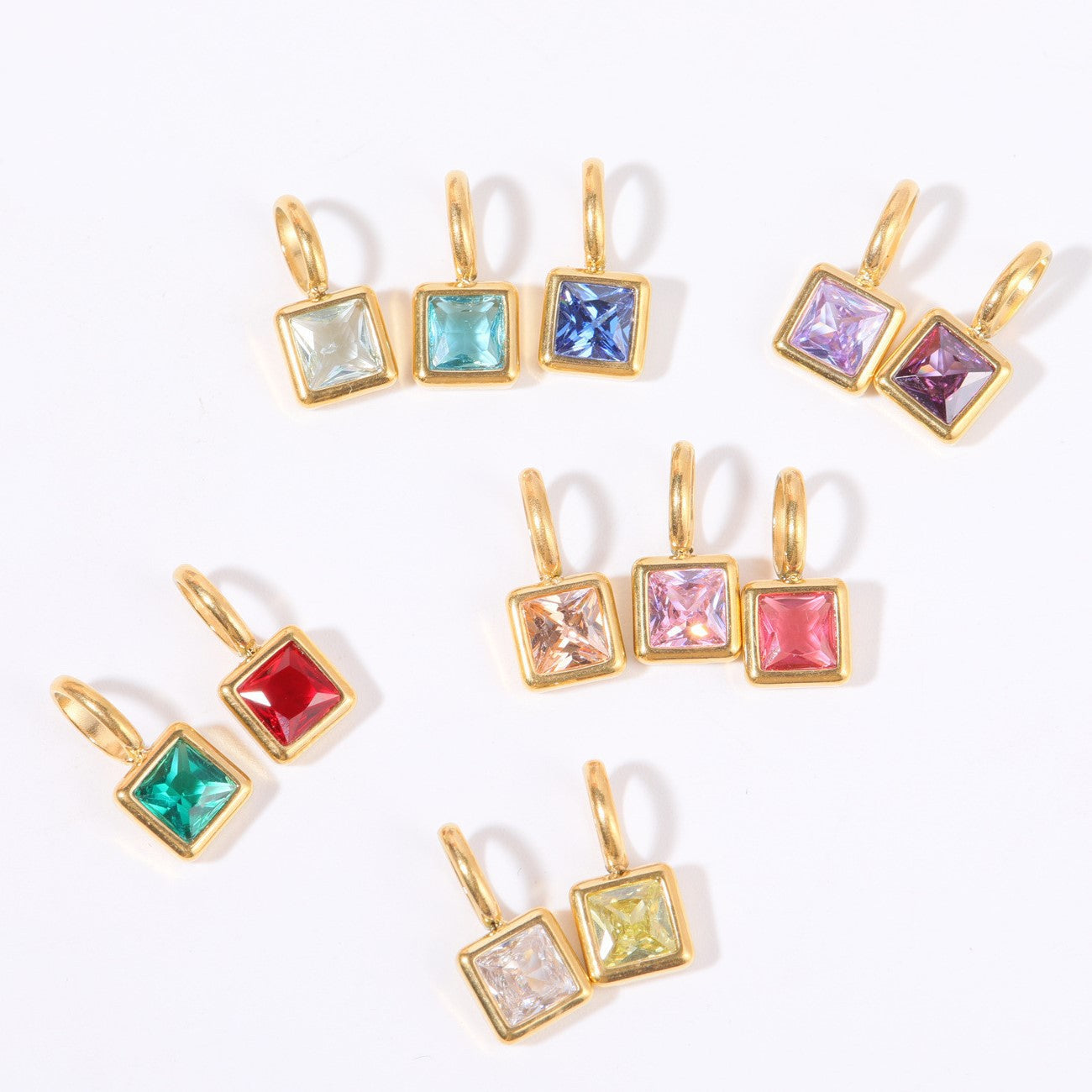 Minimalist Square Titanium Steel Pendant with Cubic Zirconia Inlay DIY Charm Bar Necklace for Women