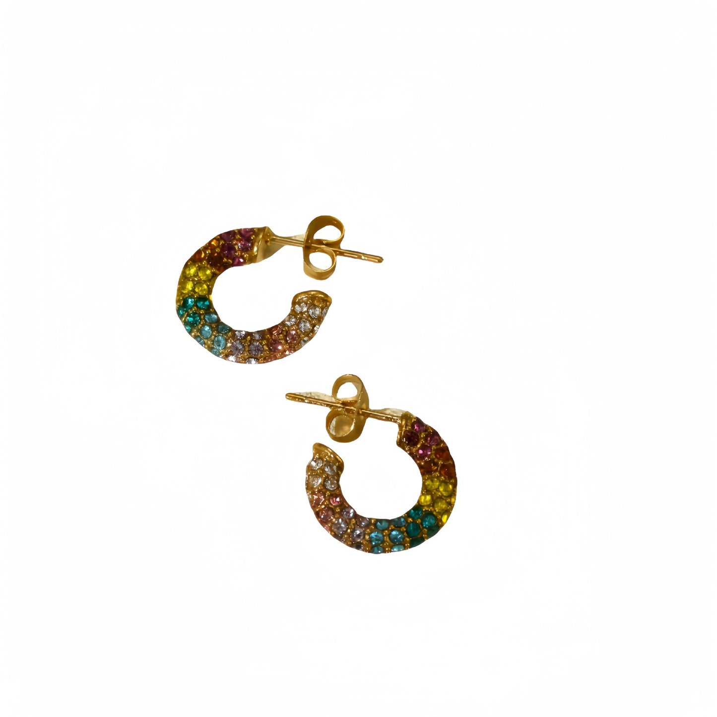 Pendientes minimalistas de acero inoxidable en forma de C con perlas y circonitas incrustadas para mujer