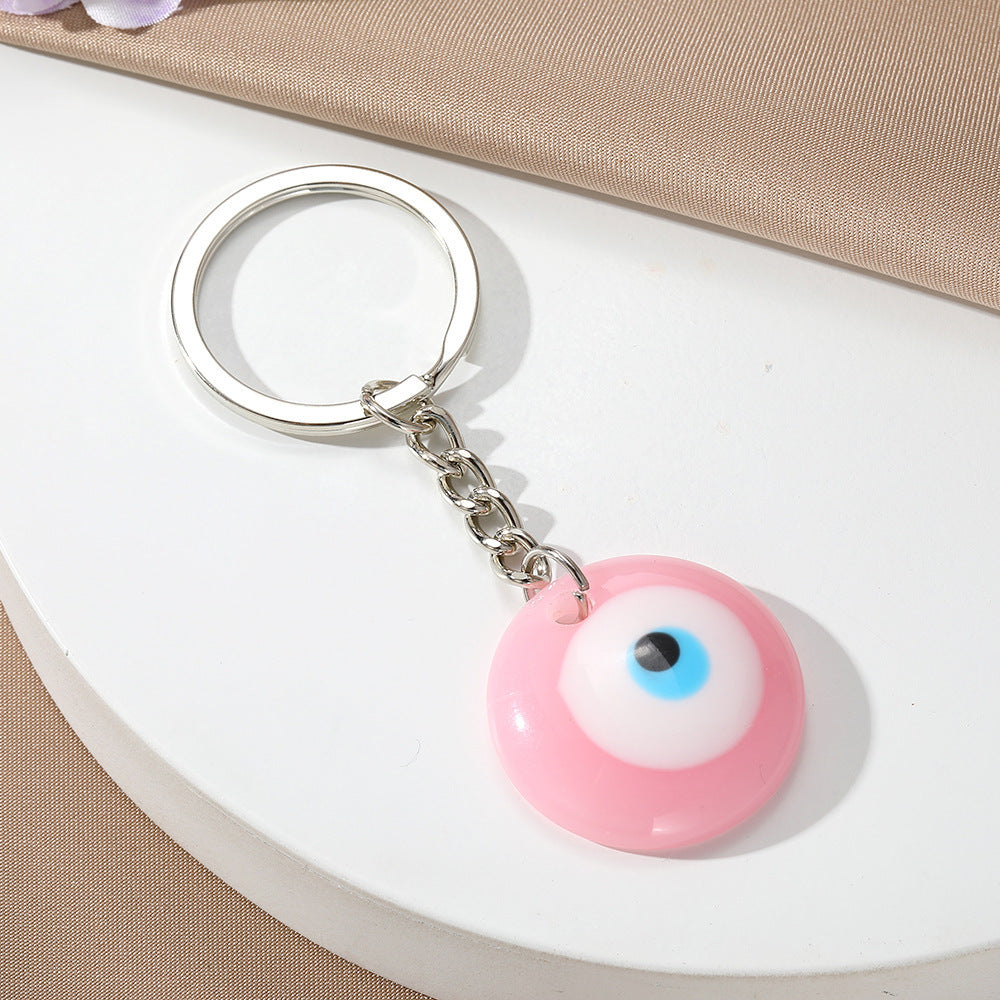 Minimalist Round Resin Evil Eye Keychain with Floral Pattern