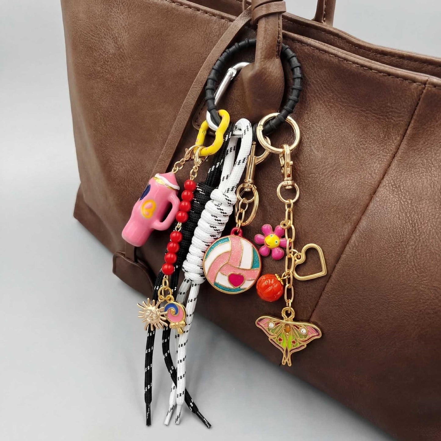 Minimalist Plated Alloy Key Chain Charm Bar with Pearl Elements