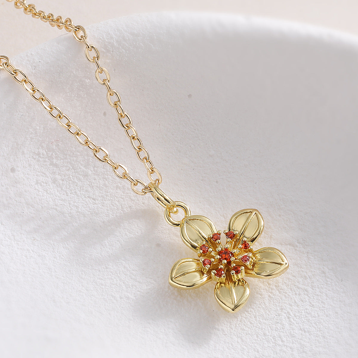 Minimalist Gold Plated Brass Geometric Sunflower Pendant Necklace with Cubic Zirconia
