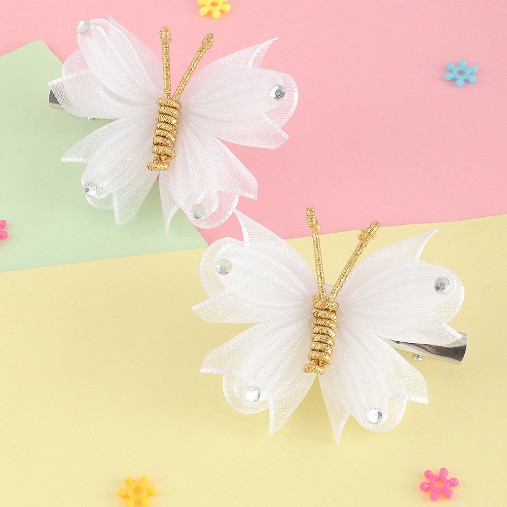 Cartoon Butterfly Hair Clip for Kids Handwoven Mesh Fabric Hairpin with Rainbow Accents