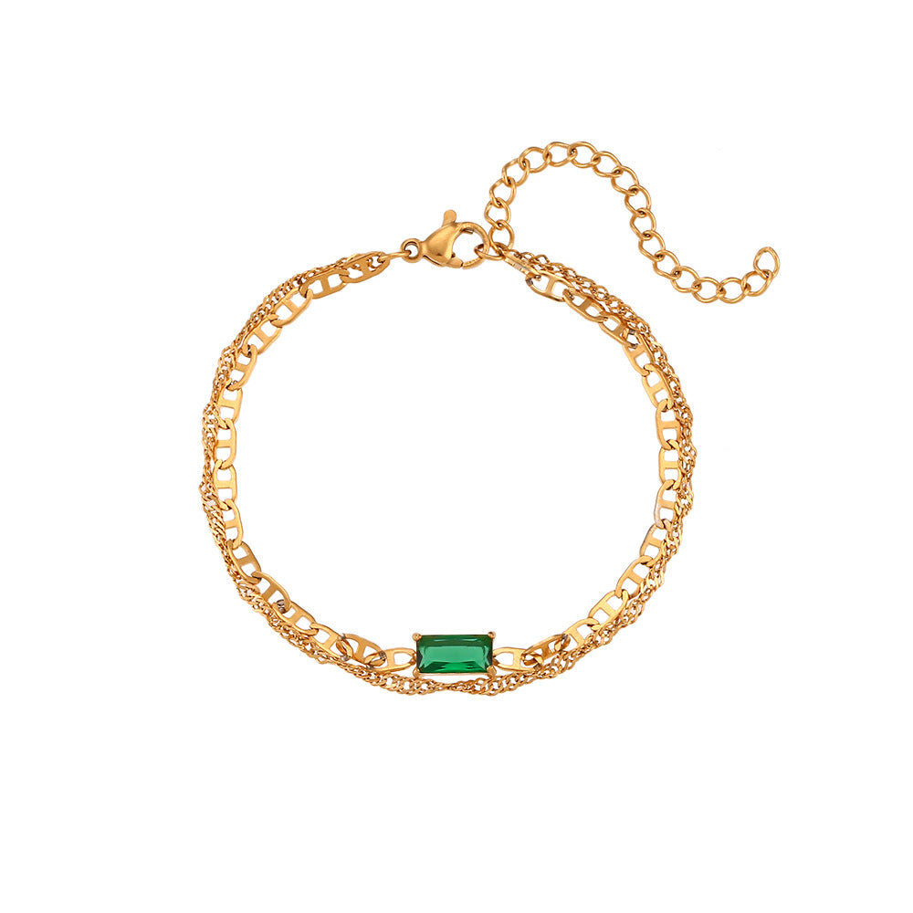 Bracciale da donna in acciaio inossidabile placcato oro 18 carati, con perline micro-incastonate e catena, stile geometrico alla moda