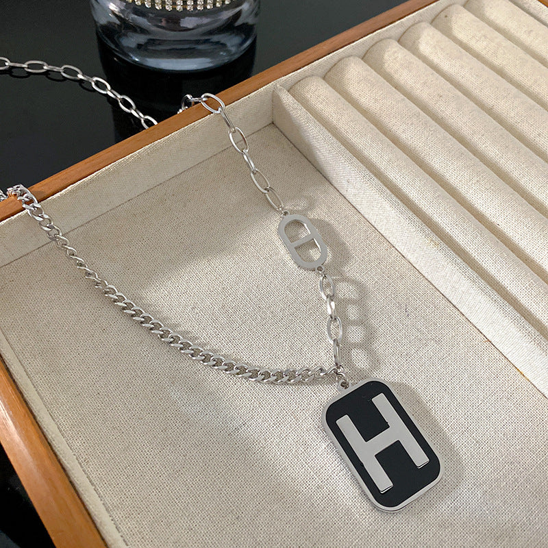 Streetwear Gold Plated Square Letter H Curb Chain Necklace Titanium Steel Unisex
